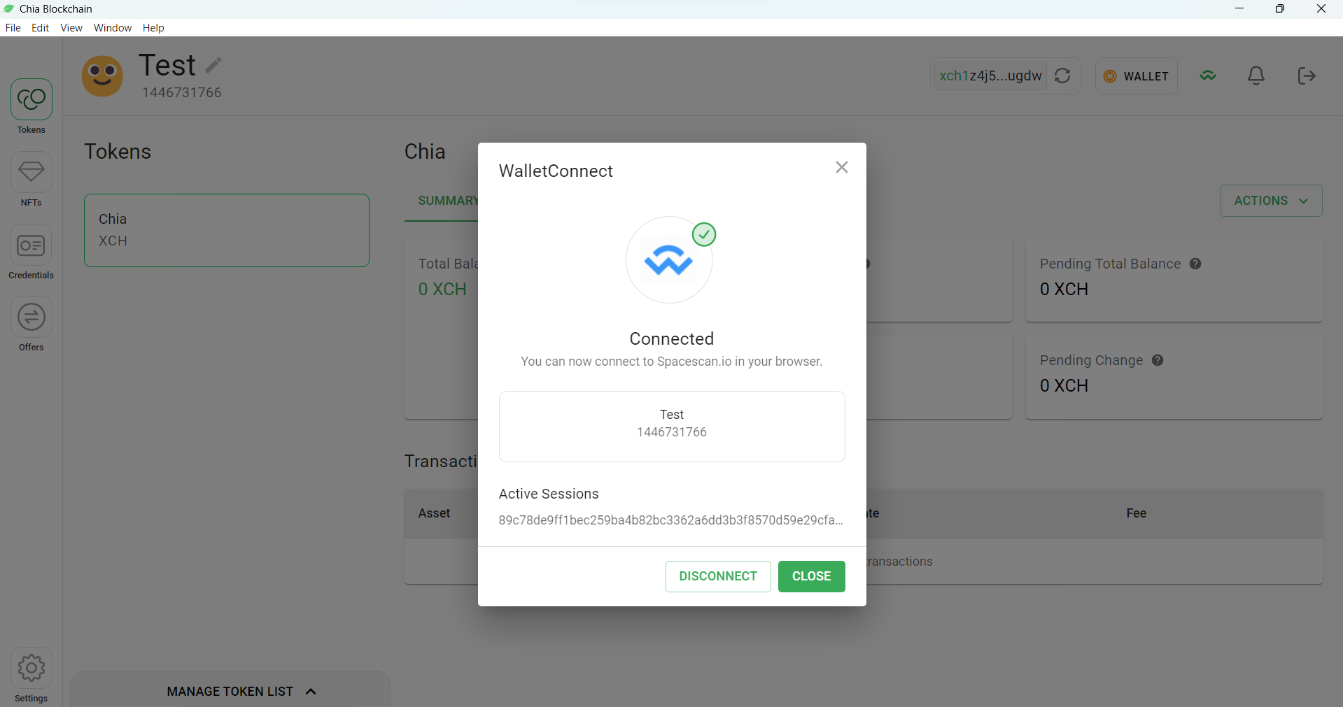 Chia wallet - wallet connect 