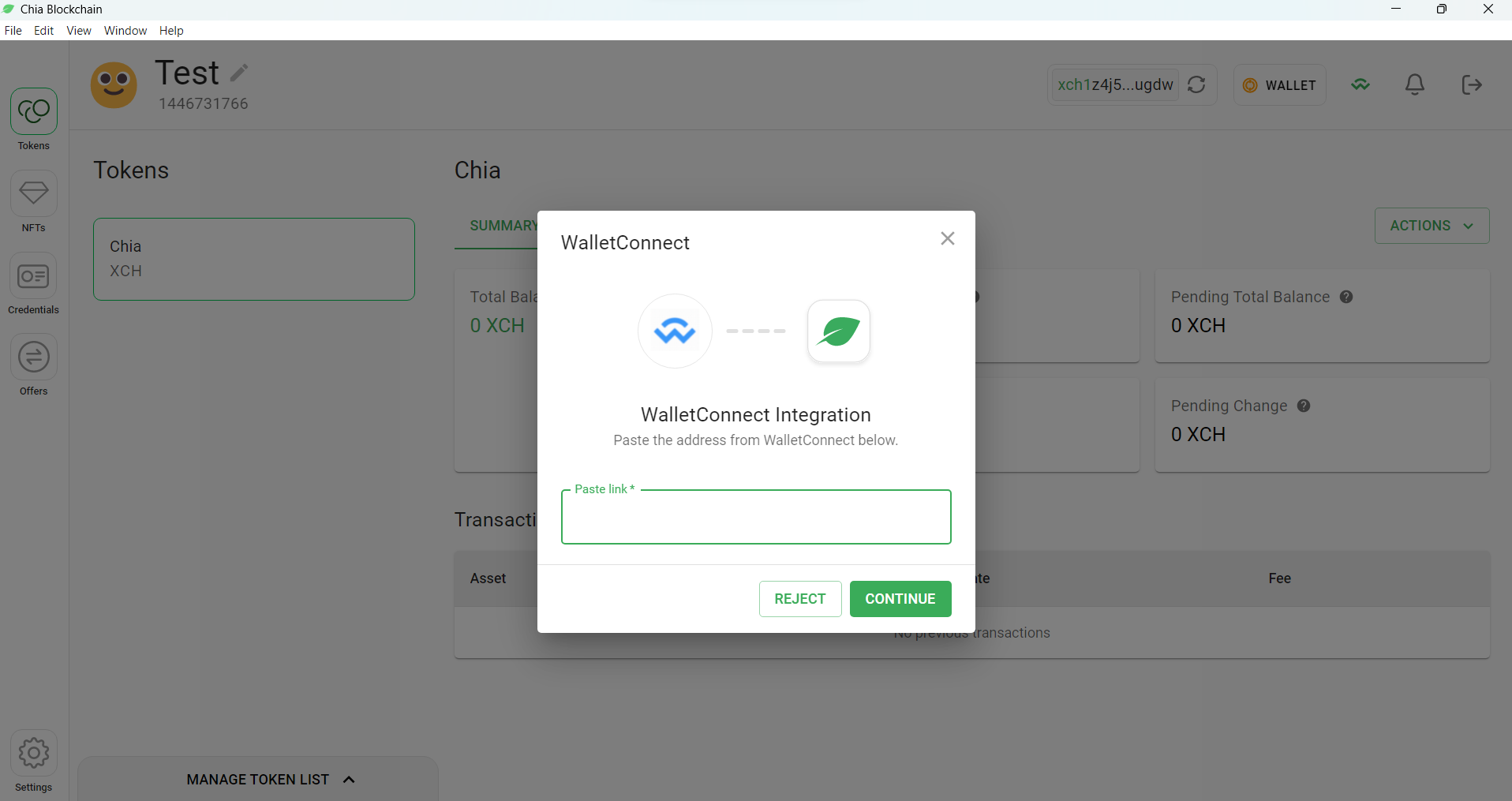 Chia wallet connection