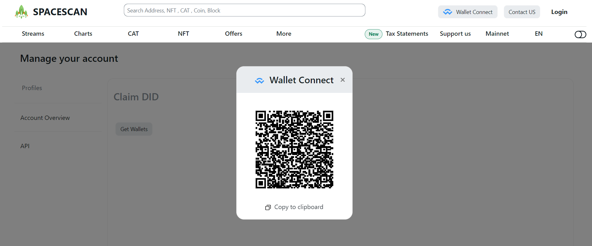 Connect to wallet connect