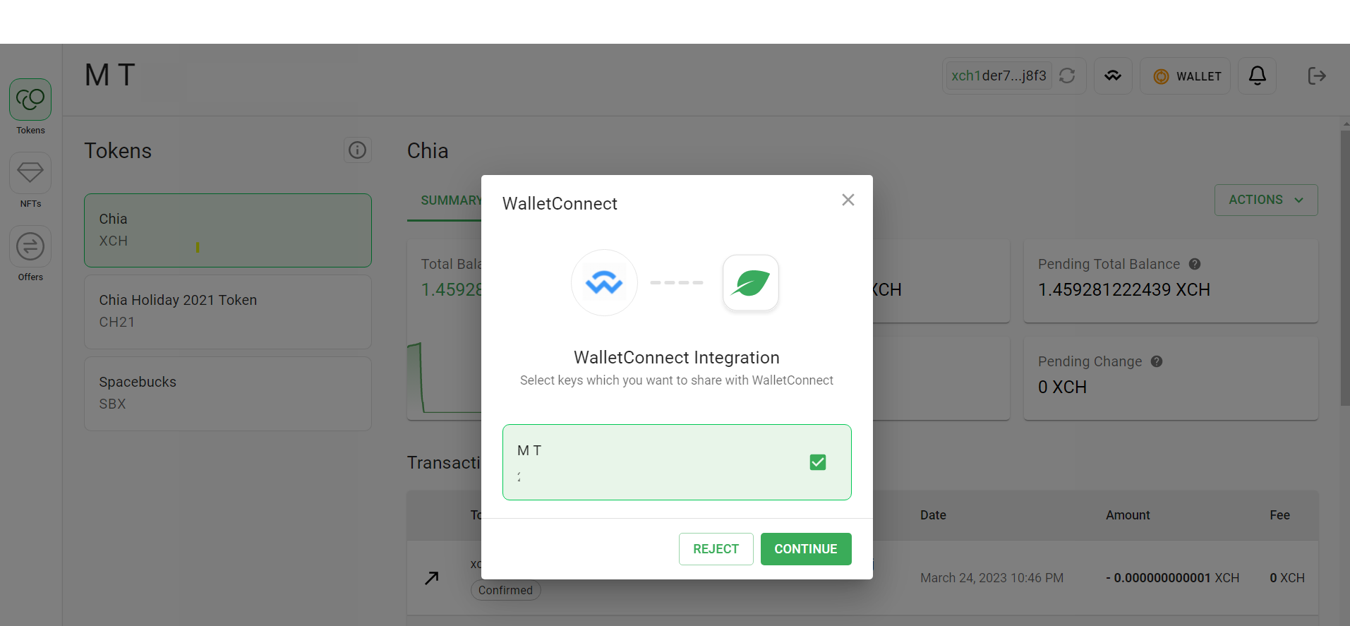 Chia wallet - wallet connect 3